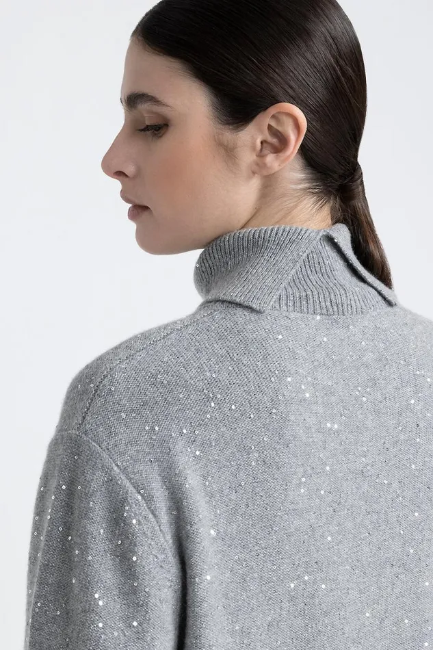 Peserico Dresses And Jumpsuits Woman Wool Silk Cashmere Dress With Sequins Granite Peserico Dresses And Jumpsuits Woman Wool Silk Cashmere Dress With Sequins Granite