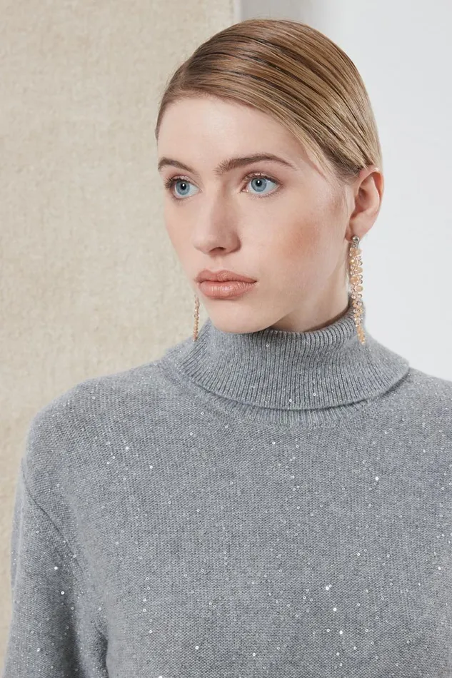 Peserico Dresses And Jumpsuits Woman Wool Silk Cashmere Dress With Sequins Granite Peserico Dresses And Jumpsuits Woman Wool Silk Cashmere Dress With Sequins Granite