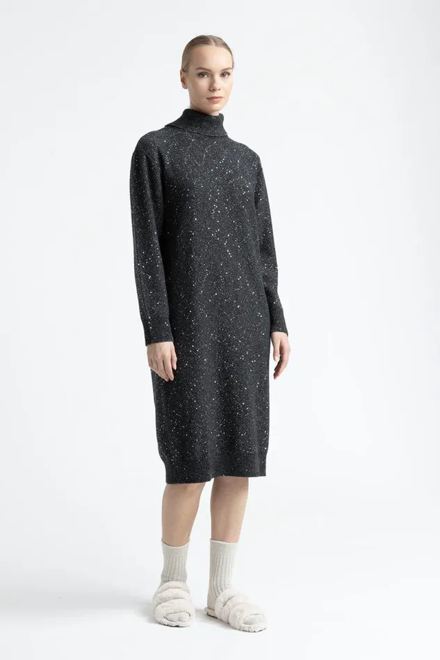 Peserico Dresses And Jumpsuits Woman Wool Silk Cashmere Dress With Sequins Graphite Peserico Dresses And Jumpsuits Woman Wool Silk Cashmere Dress With Sequins Graphite