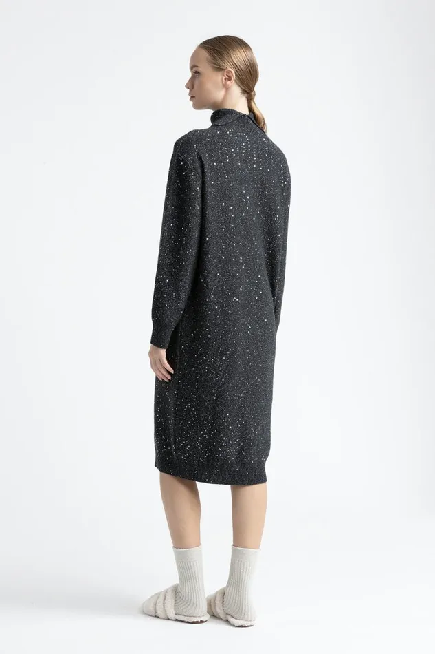 Peserico Dresses And Jumpsuits Woman Wool Silk Cashmere Dress With Sequins Graphite Peserico Dresses And Jumpsuits Woman Wool Silk Cashmere Dress With Sequins Graphite
