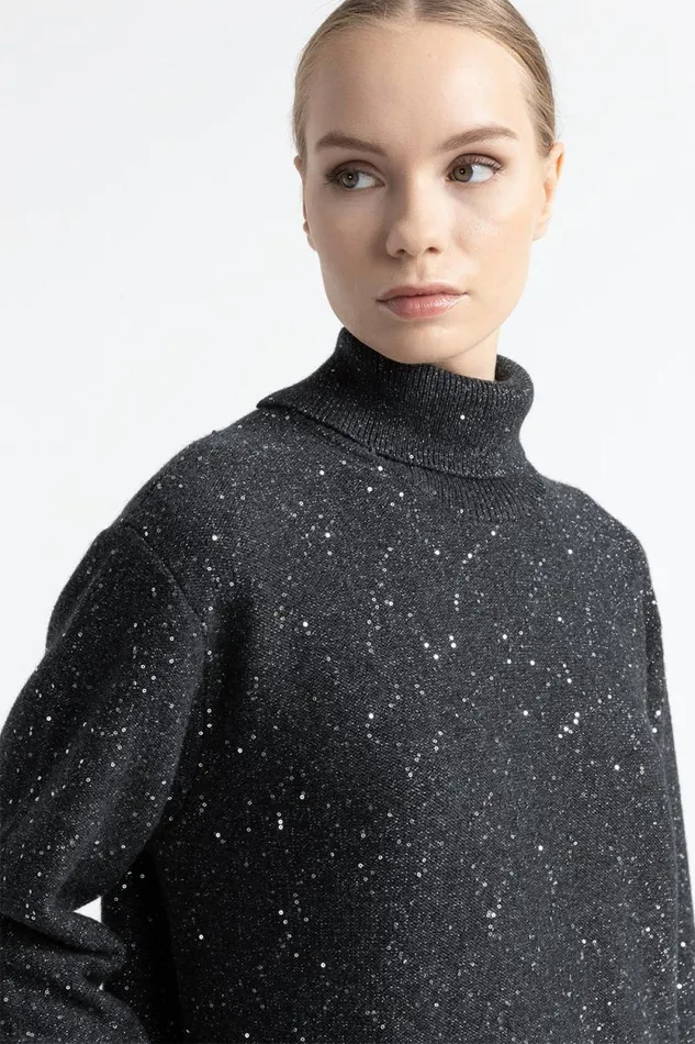 Peserico Dresses And Jumpsuits Woman Wool Silk Cashmere Dress With Sequins Graphite Peserico Dresses And Jumpsuits Woman Wool Silk Cashmere Dress With Sequins Graphite