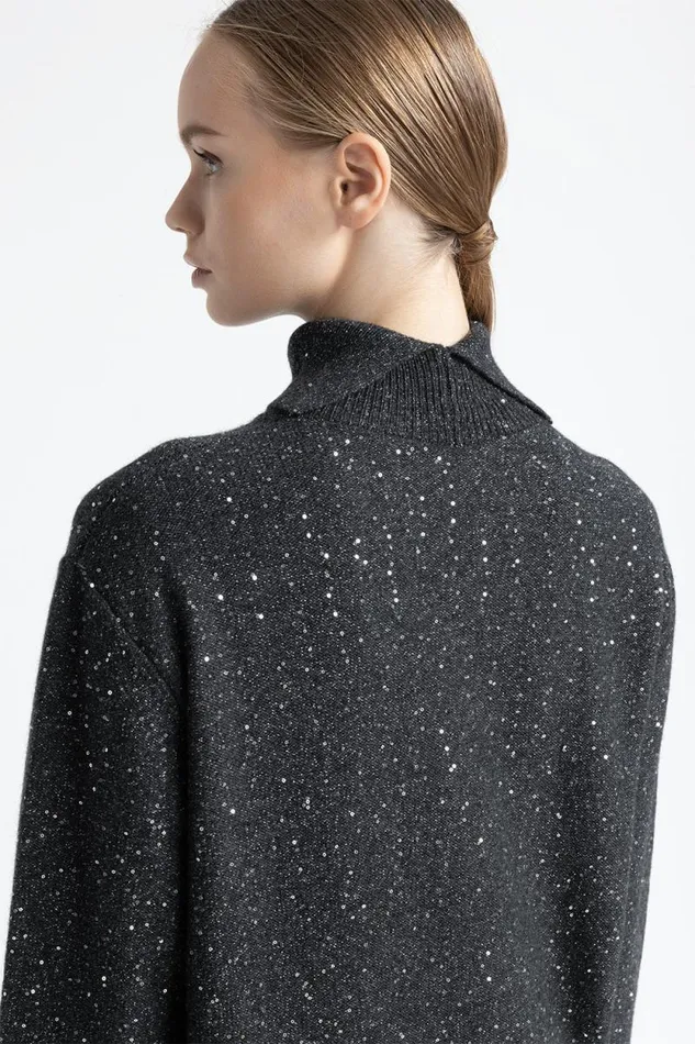 Peserico Dresses And Jumpsuits Woman Wool Silk Cashmere Dress With Sequins Graphite Peserico Dresses And Jumpsuits Woman Wool Silk Cashmere Dress With Sequins Graphite