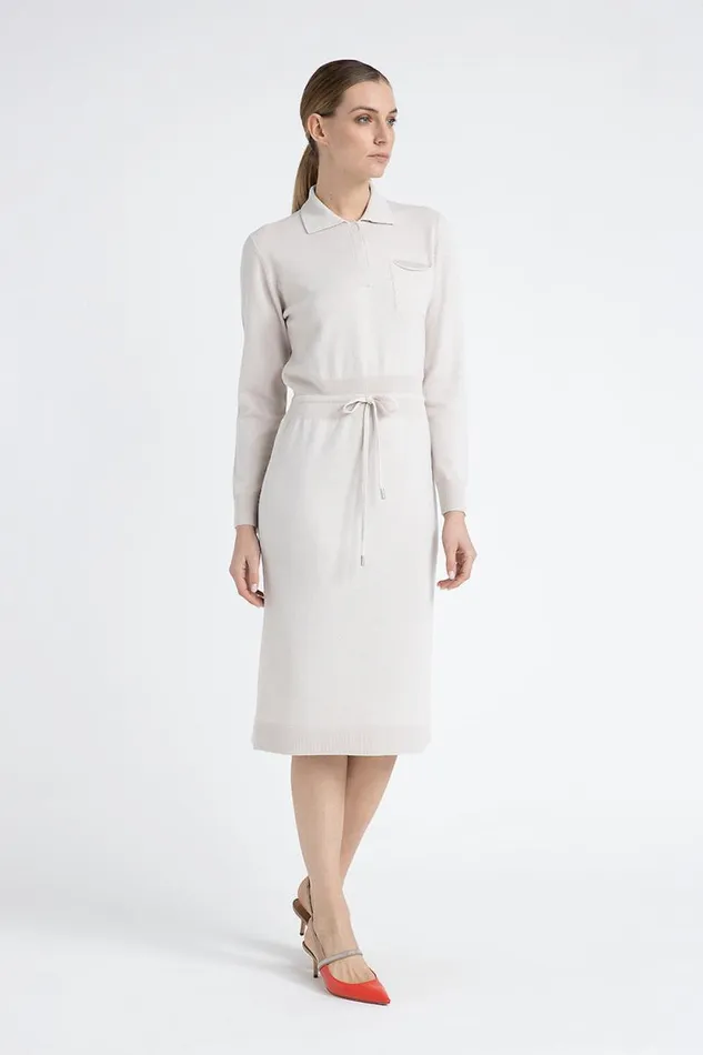 Peserico Dresses And Jumpsuits Woman Wool Silk Cashmere Knit Dress Pearl Beige Peserico Dresses And Jumpsuits Woman Wool Silk Cashmere Knit Dress Pearl Beige