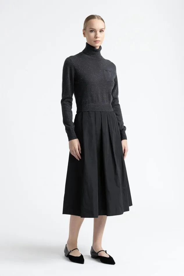 Peserico Dresses And Jumpsuits Woman Wool Silk Cashmere Lurex And Taffeta Dress Graphite Peserico Dresses And Jumpsuits Woman Wool Silk Cashmere Lurex And Taffeta Dress Graphite
