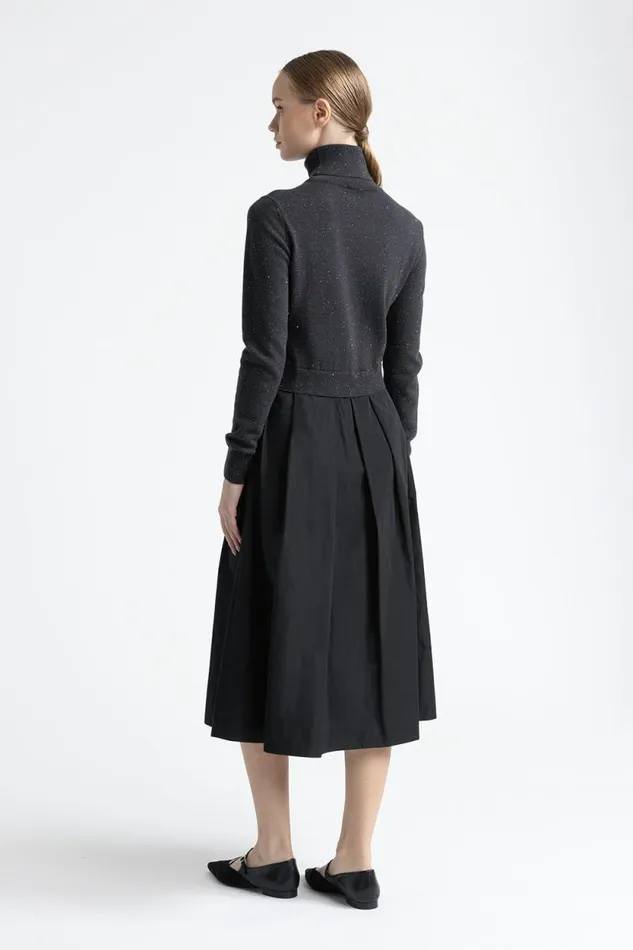 Peserico Dresses And Jumpsuits Woman Wool Silk Cashmere Lurex And Taffeta Dress Graphite Peserico Dresses And Jumpsuits Woman Wool Silk Cashmere Lurex And Taffeta Dress Graphite