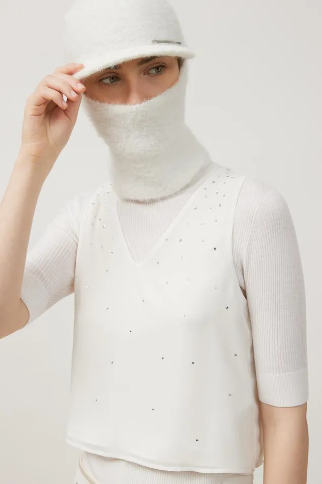 Peserico Hats And Caps Woman FurEffect Balaclava With Visor Natural White