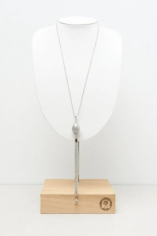 Peserico Jewelry Woman Long Necklace With Murano Glass Pendant Fog Gray