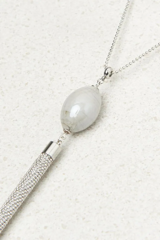 Peserico Jewelry Woman Long Necklace With Murano Glass Pendant Fog Gray