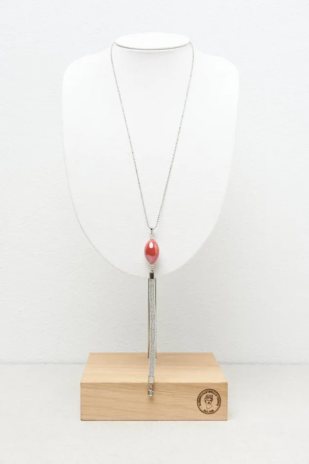 Peserico Jewelry Woman Long Necklace With Murano Glass Pendant Foliage Red
