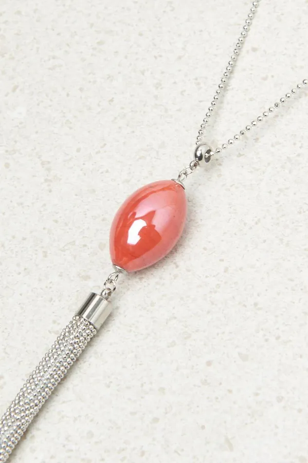 Peserico Jewelry Woman Long Necklace With Murano Glass Pendant Foliage Red