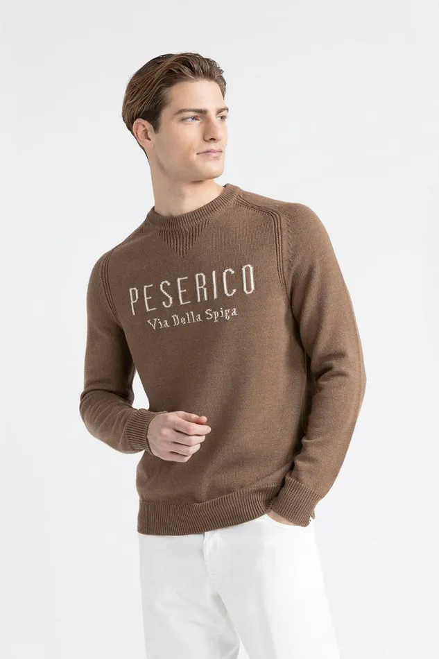 Peserico Knitwear Man Extrafine Pure Merino Wool Sweater Chestnut