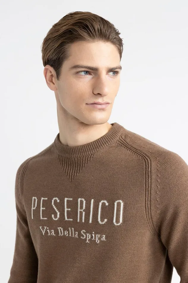 Peserico Knitwear Man Extrafine Pure Merino Wool Sweater Chestnut Peserico Knitwear Man Extrafine Pure Merino Wool Sweater Chestnut