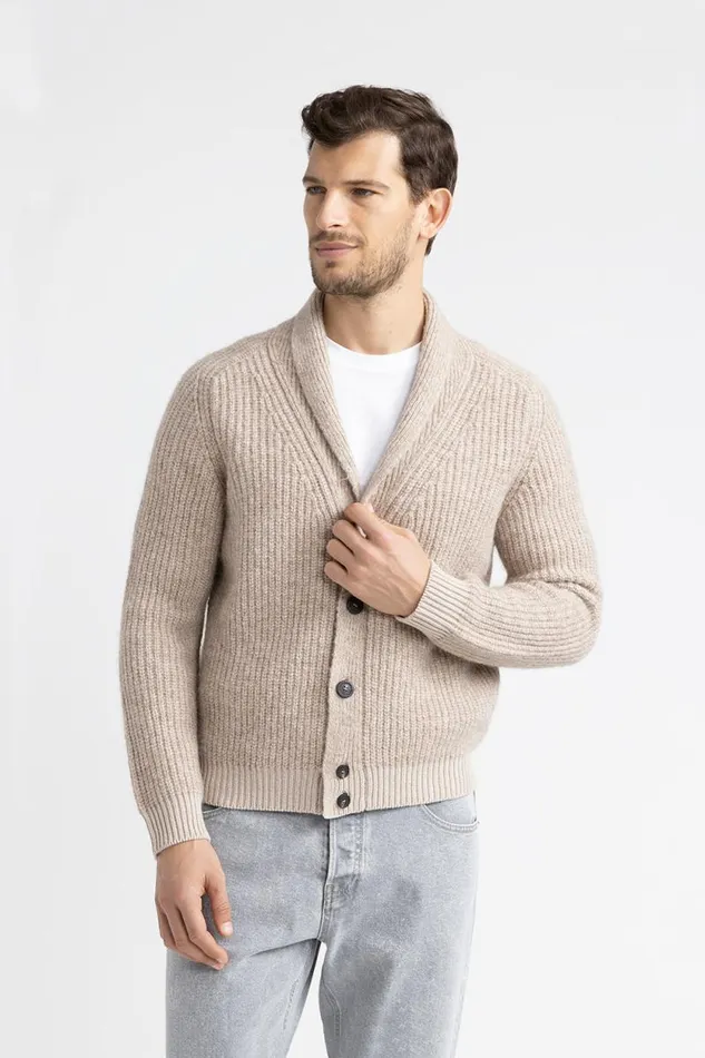 Peserico Knitwear Man Merino Wool And Cashmere Cardigan Beechwood