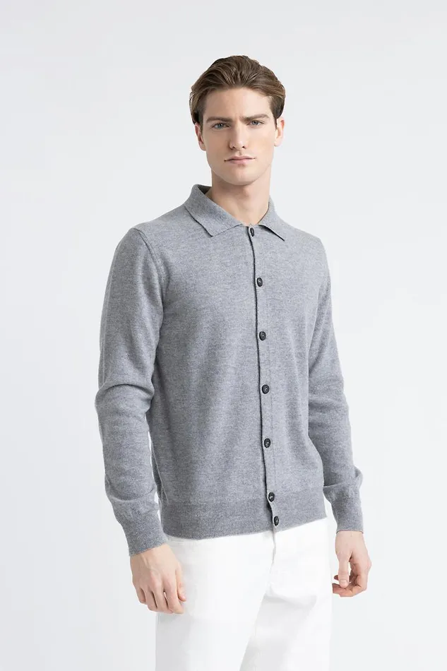Peserico Knitwear Man Merino Wool And Cashmere Cardigan Granite