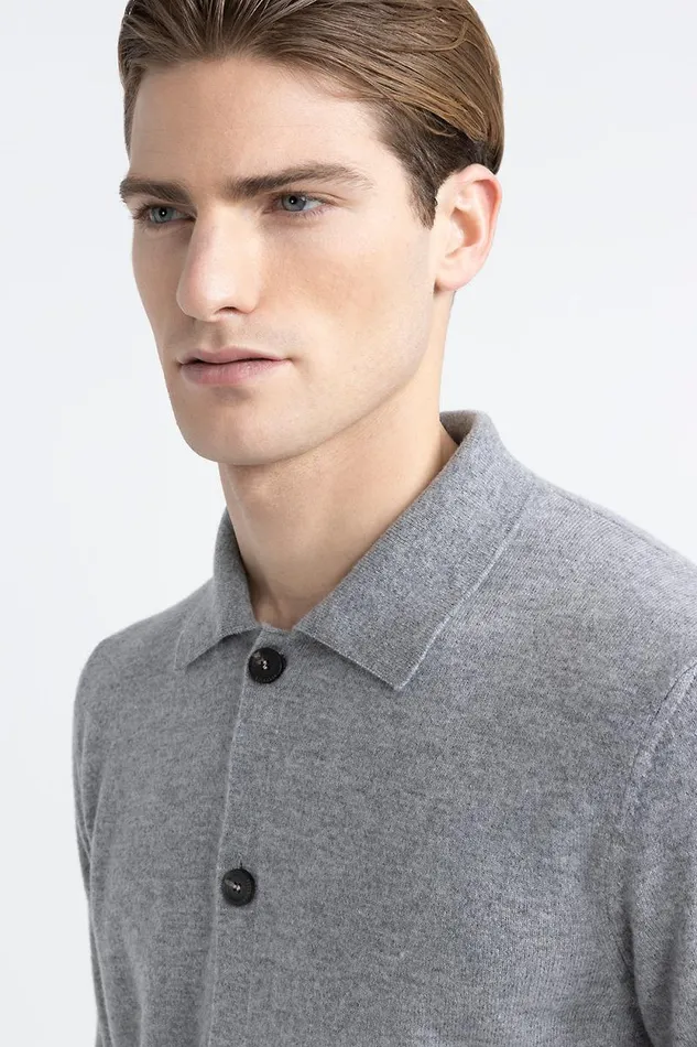 Peserico Knitwear Man Merino Wool And Cashmere Cardigan Granite Peserico Knitwear Man Merino Wool And Cashmere Cardigan Granite