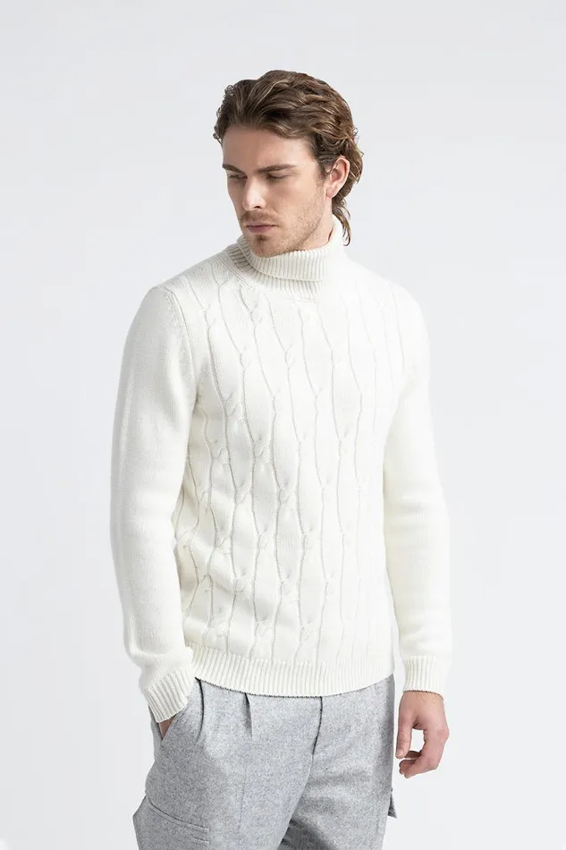 Peserico Knitwear Man Pure Merino Wool High Neck Sweater Hornbeam