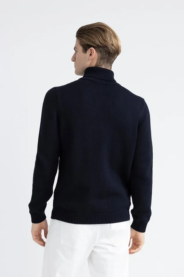 Peserico Knitwear Man Pure Merino Wool High Neck Sweater Inkwell Blue Peserico Knitwear Man Pure Merino Wool High Neck Sweater Inkwell Blue
