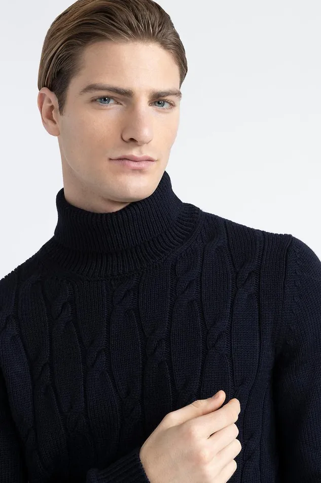 Peserico Knitwear Man Pure Merino Wool High Neck Sweater Inkwell Blue Peserico Knitwear Man Pure Merino Wool High Neck Sweater Inkwell Blue