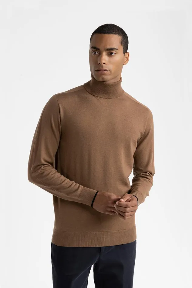 Peserico Knitwear Man Pure New Wool High Neck Sweater Chestnut