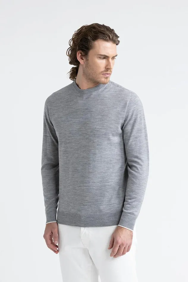 Peserico Knitwear Man Pure New Wool Yarn Sweater Granite