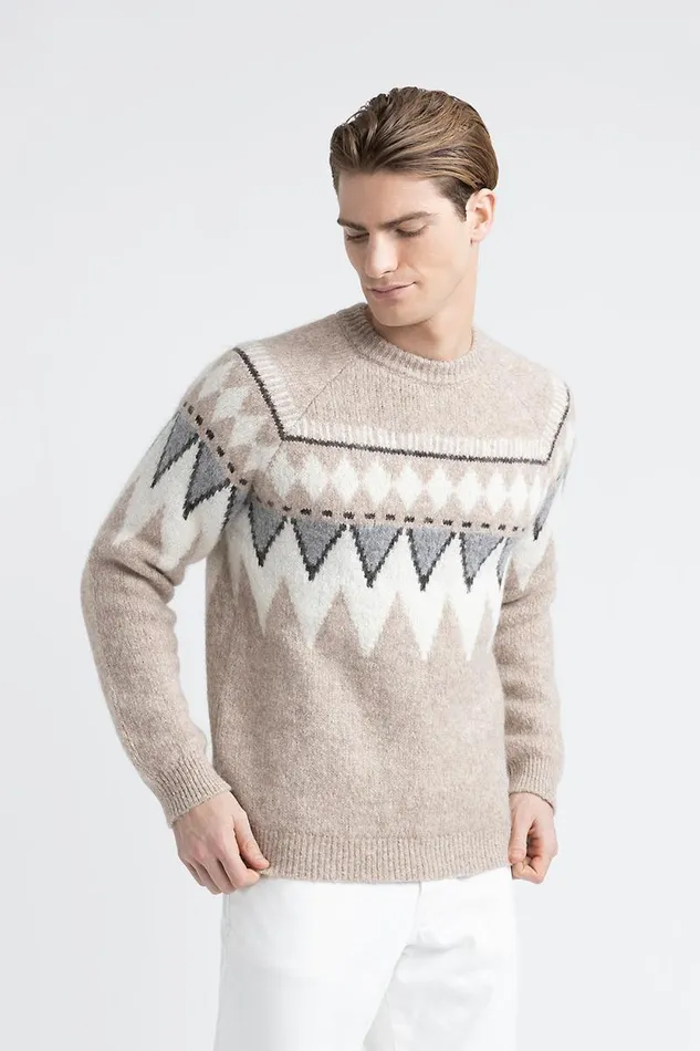 Peserico Knitwear Man Sweater In Alpaca Cotton And Wool Yarn Beechwood