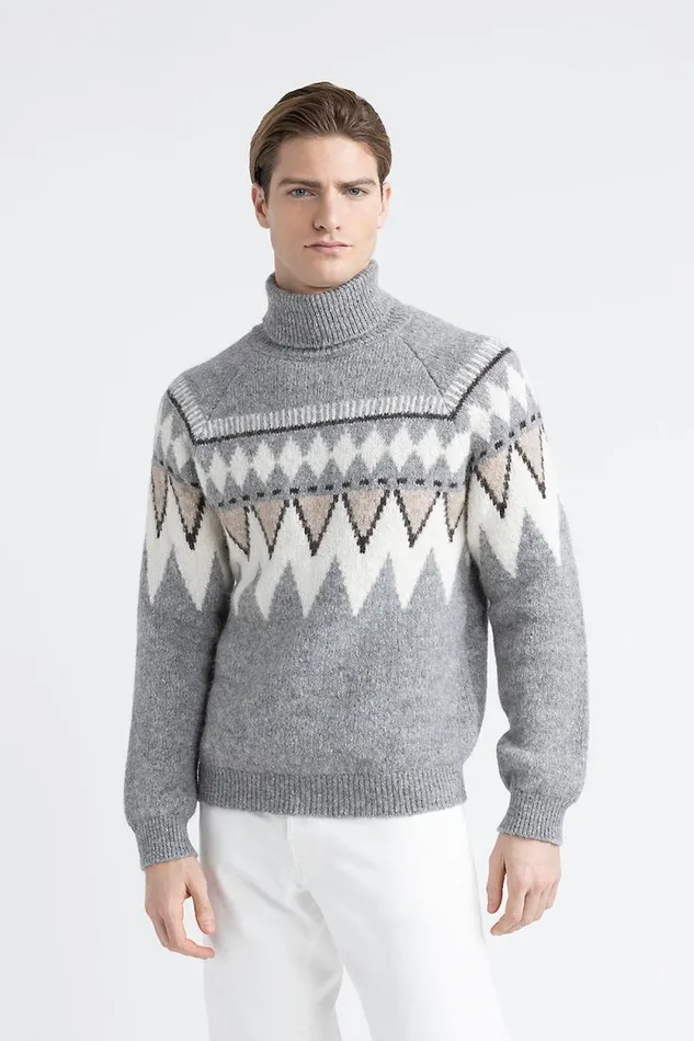 Peserico Knitwear Man Sweater In Alpaca Cotton And Wool Yarn Granite
