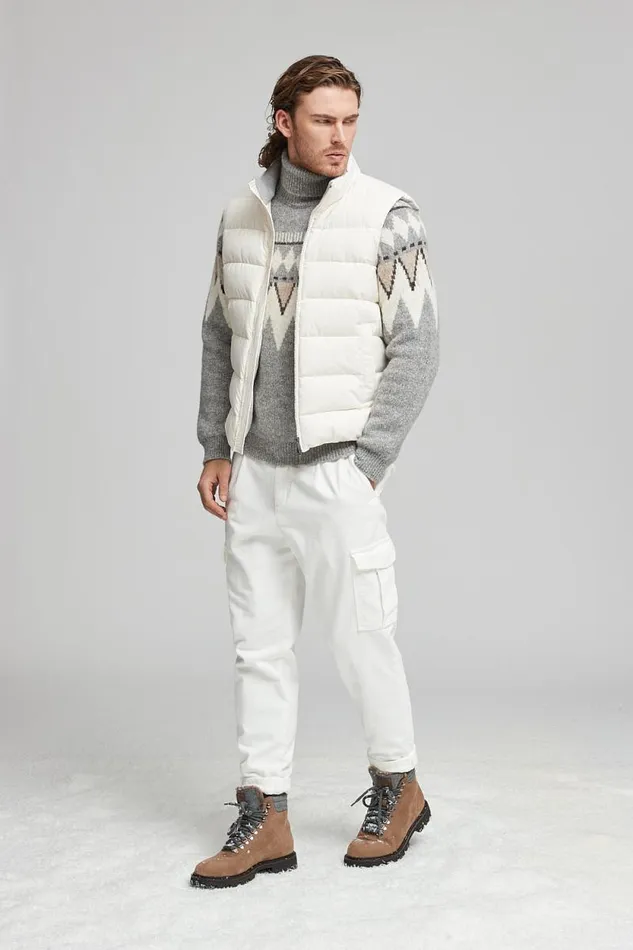Peserico Knitwear Man Sweater In Alpaca Cotton And Wool Yarn Granite