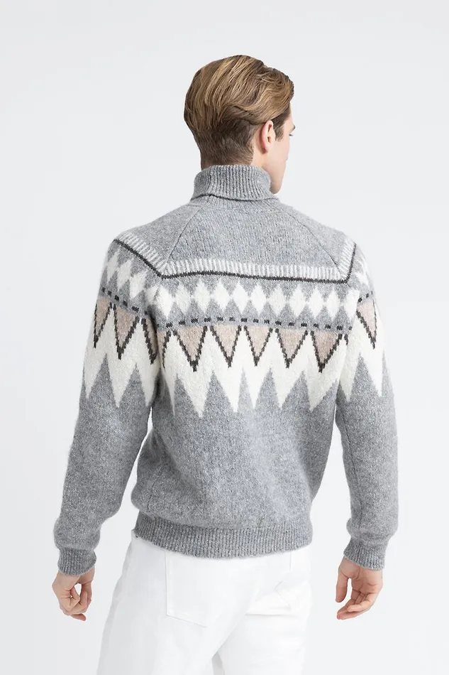 Peserico Knitwear Man Sweater In Alpaca Cotton And Wool Yarn Granite