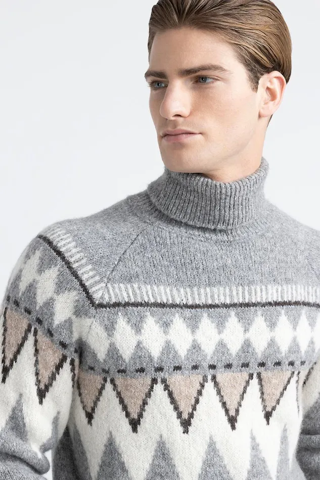 Peserico Knitwear Man Sweater In Alpaca Cotton And Wool Yarn Granite
