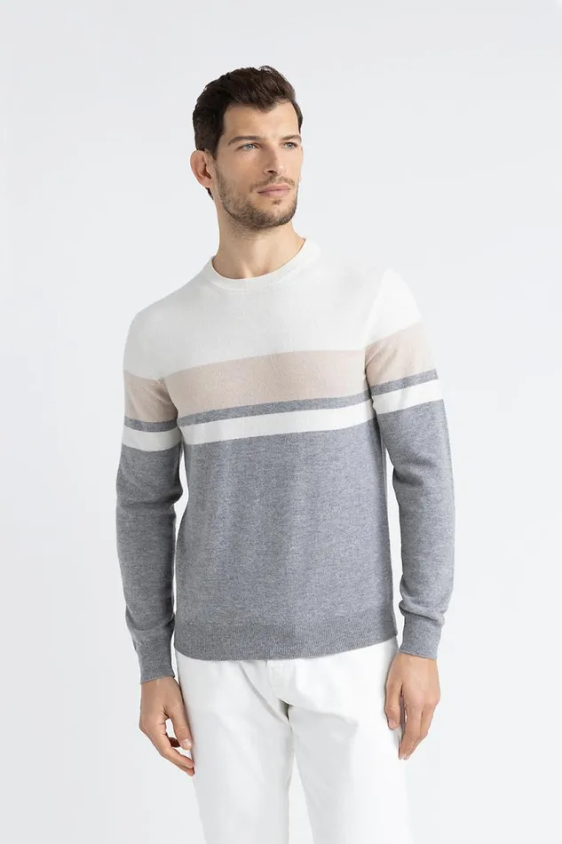 Peserico Knitwear Man Wool And Cashmere Crewneck Sweater Granite