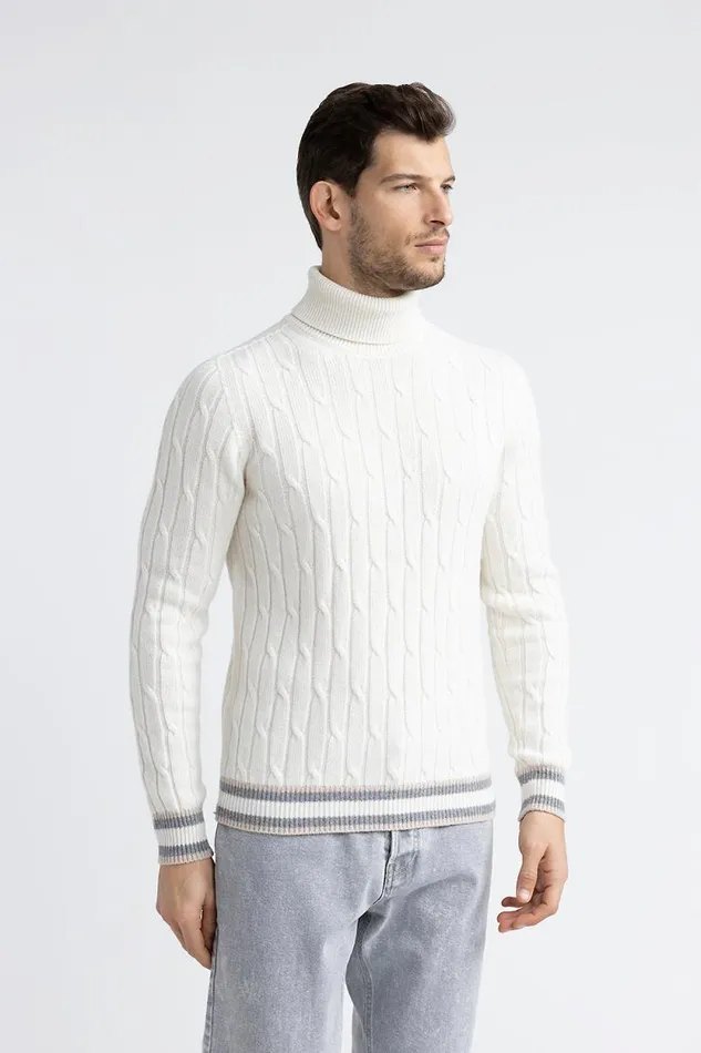 Peserico Knitwear Man Wool And Cashmere High Neck Sweater White
