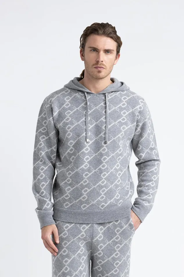 Peserico Knitwear Man Wool And Cashmere Hooded Sweatshirt Granite