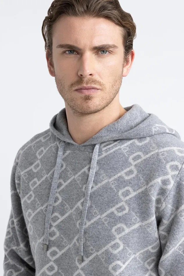 Peserico Knitwear Man Wool And Cashmere Hooded Sweatshirt Granite Peserico Knitwear Man Wool And Cashmere Hooded Sweatshirt Granite