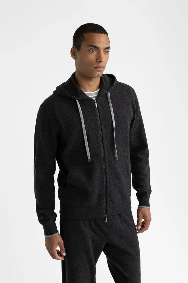 Peserico Knitwear Man Wool And Cashmere Hooded Sweatshirt Graphite