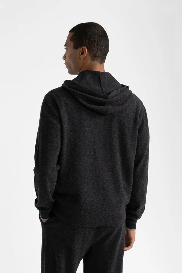 Peserico Knitwear Man Wool And Cashmere Hooded Sweatshirt Graphite Peserico Knitwear Man Wool And Cashmere Hooded Sweatshirt Graphite