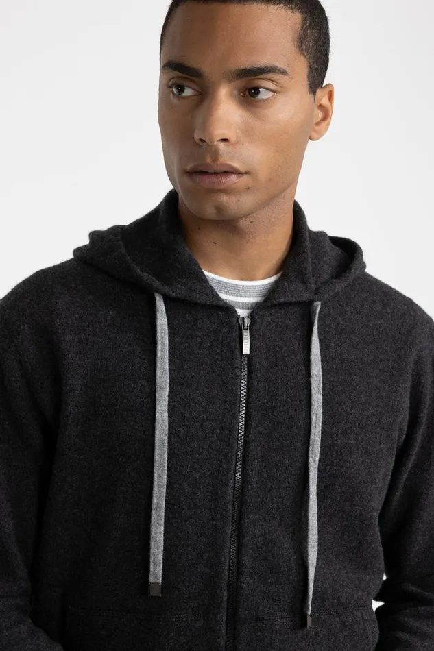 Peserico Knitwear Man Wool And Cashmere Hooded Sweatshirt Graphite Peserico Knitwear Man Wool And Cashmere Hooded Sweatshirt Graphite