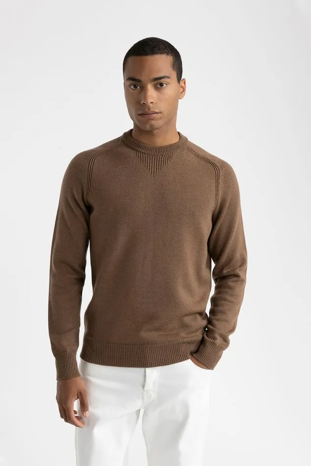 Peserico Knitwear Man Wool Crewneck Sweater Chestnut