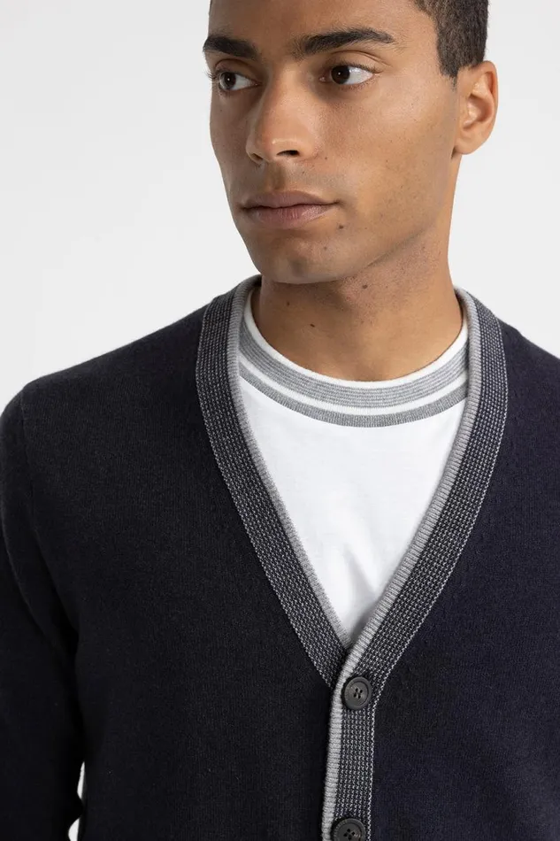 Peserico Knitwear Man Wool Silk And Cashmere Cardigan Inkwell Blue Peserico Knitwear Man Wool Silk And Cashmere Cardigan Inkwell Blue