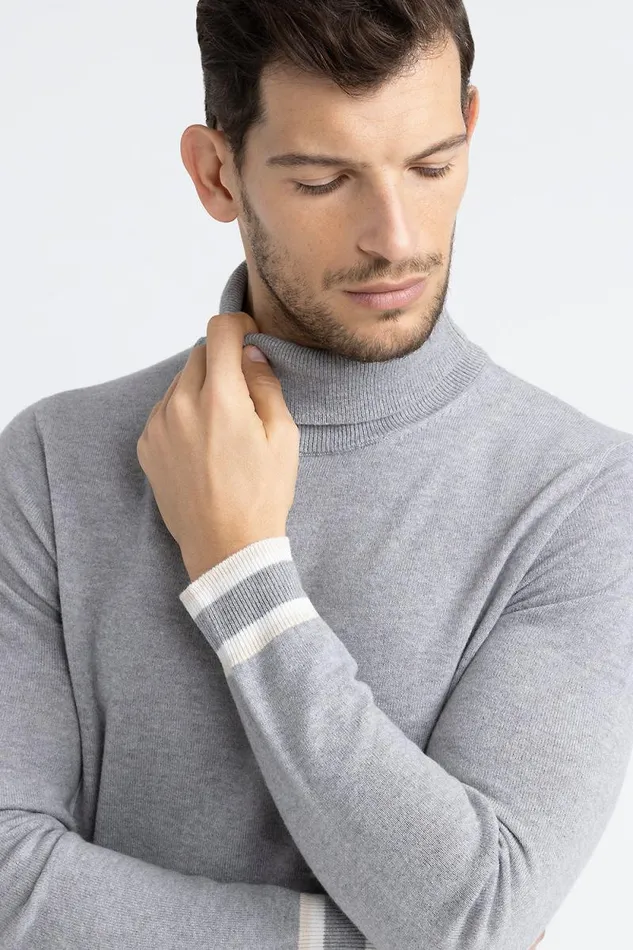 Peserico Knitwear Man Wool Silk And Cashmere High Neck Sweater Granite Peserico Knitwear Man Wool Silk And Cashmere High Neck Sweater Granite
