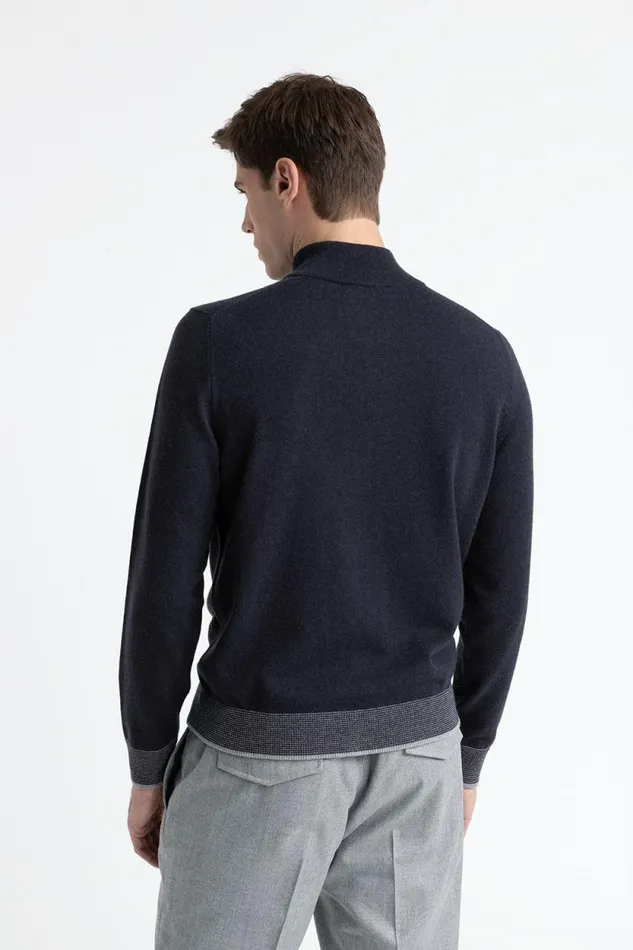 Peserico Knitwear Man Wool Silk And Cashmere High Neck Sweater Inkwell Blue Peserico Knitwear Man Wool Silk And Cashmere High Neck Sweater Inkwell Blue