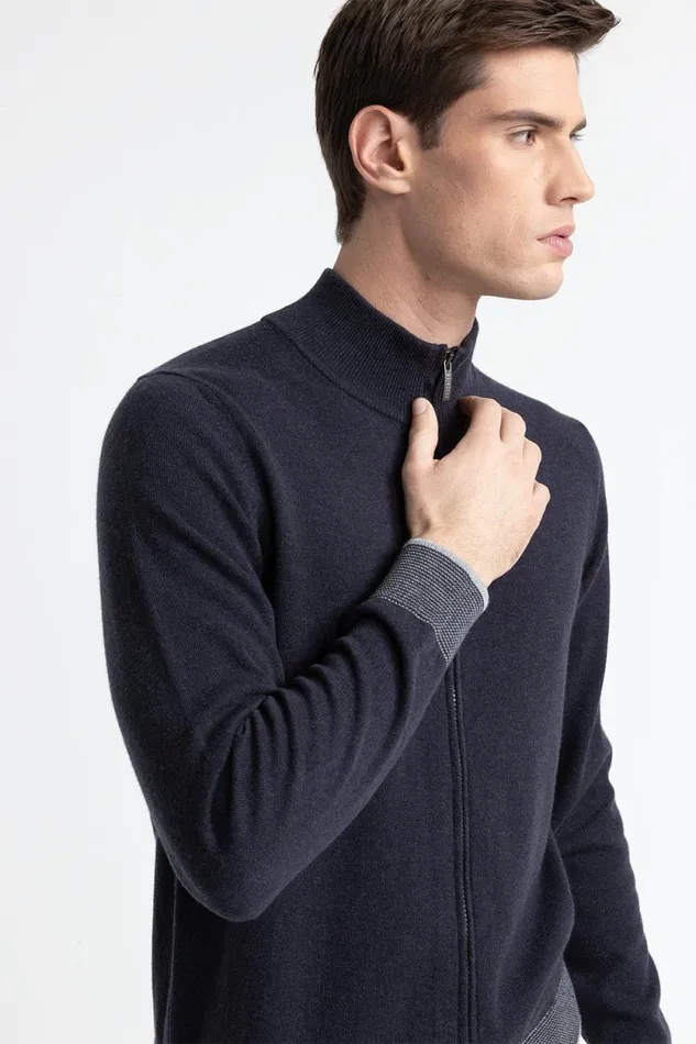 Peserico Knitwear Man Wool Silk And Cashmere High Neck Sweater Inkwell Blue Peserico Knitwear Man Wool Silk And Cashmere High Neck Sweater Inkwell Blue