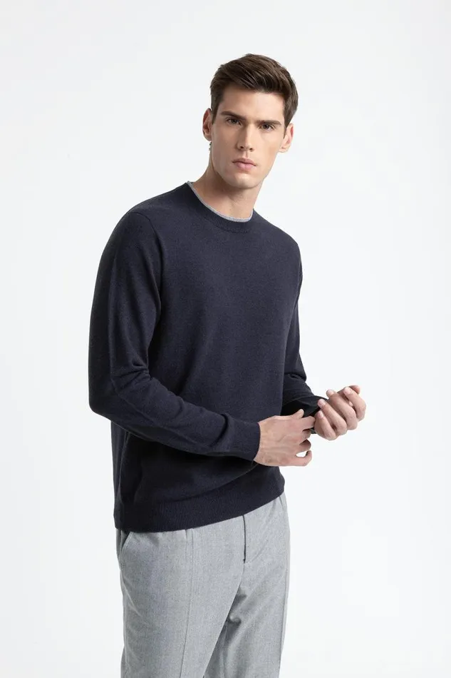 Peserico Knitwear Man Wool Silk And Cashmere Yarn Sweater Inkwell Blue