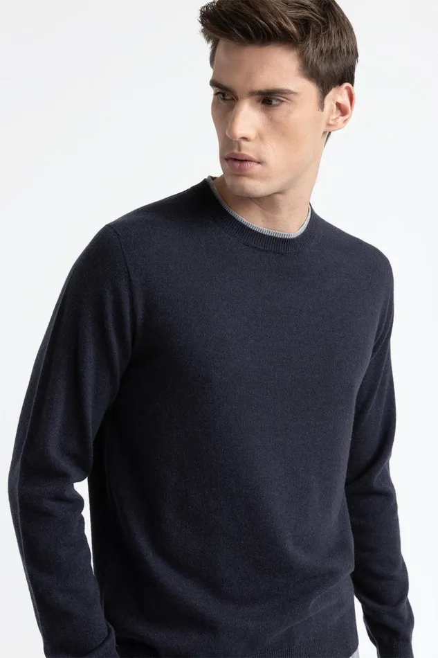Peserico Knitwear Man Wool Silk And Cashmere Yarn Sweater Inkwell Blue Peserico Knitwear Man Wool Silk And Cashmere Yarn Sweater Inkwell Blue