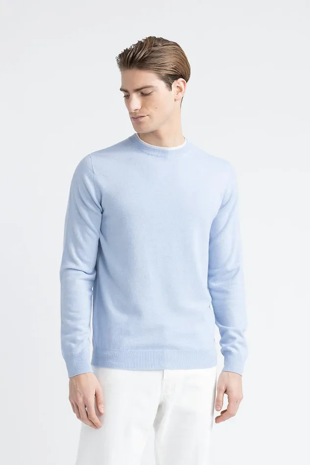 Peserico Knitwear Man Wool Silk And Cashmere Yarn Sweater Light Blue