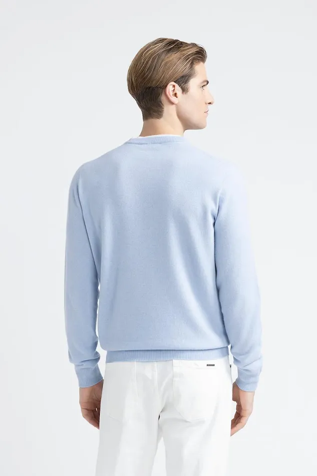 Peserico Knitwear Man Wool Silk And Cashmere Yarn Sweater Light Blue Peserico Knitwear Man Wool Silk And Cashmere Yarn Sweater Light Blue