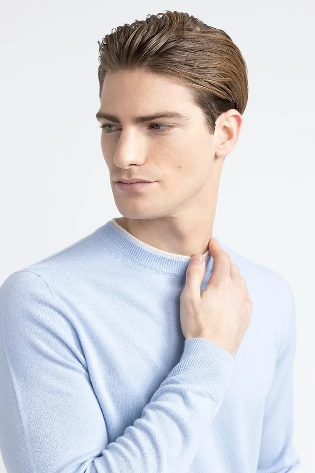 Peserico Knitwear Man Wool Silk And Cashmere Yarn Sweater Light Blue Peserico Knitwear Man Wool Silk And Cashmere Yarn Sweater Light Blue