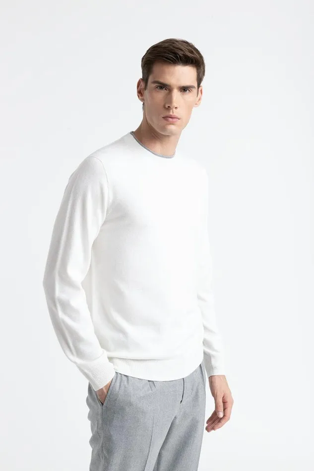 Peserico Knitwear Man Wool Silk And Cashmere Yarn Sweater Natural White