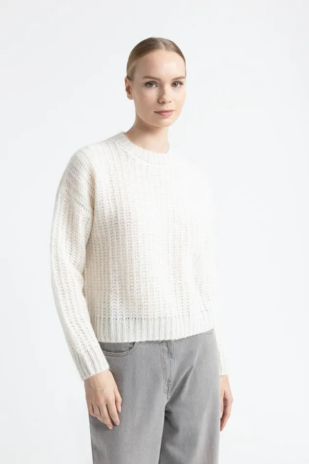 Peserico Knitwear Woman Alpaca And Lurex Crewneck Sweater Natural White