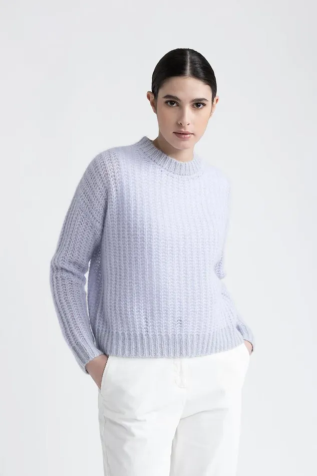Peserico Knitwear Woman Alpaca And Lurex Crewneck Sweater Pure Ice