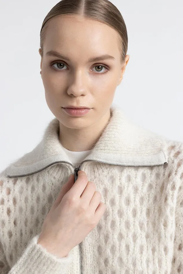 Peserico Knitwear Woman Alpaca And Mohair ZipUp Cardigan Natural White Peserico Knitwear Woman Alpaca And Mohair ZipUp Cardigan Natural White